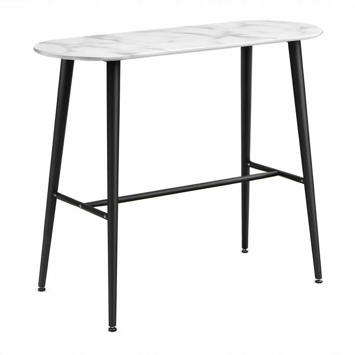 Barbord 120 x 60 x 105 cm med afrundet marmormønstret MDF-plade og sort stålstel