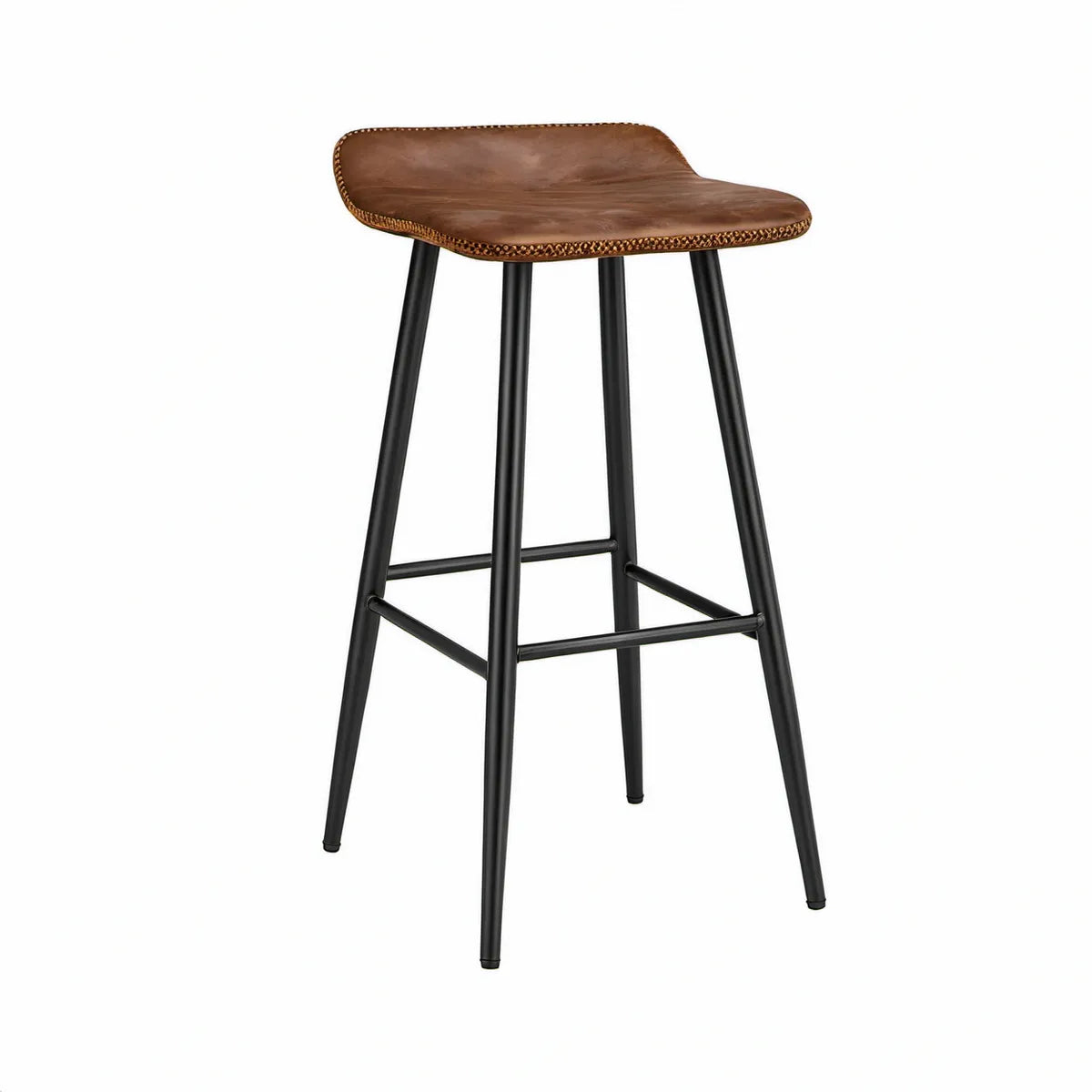 Barstol med lav ryg 40 x 45 x 97 cm i brunt PU-kunstlæder og sort stål