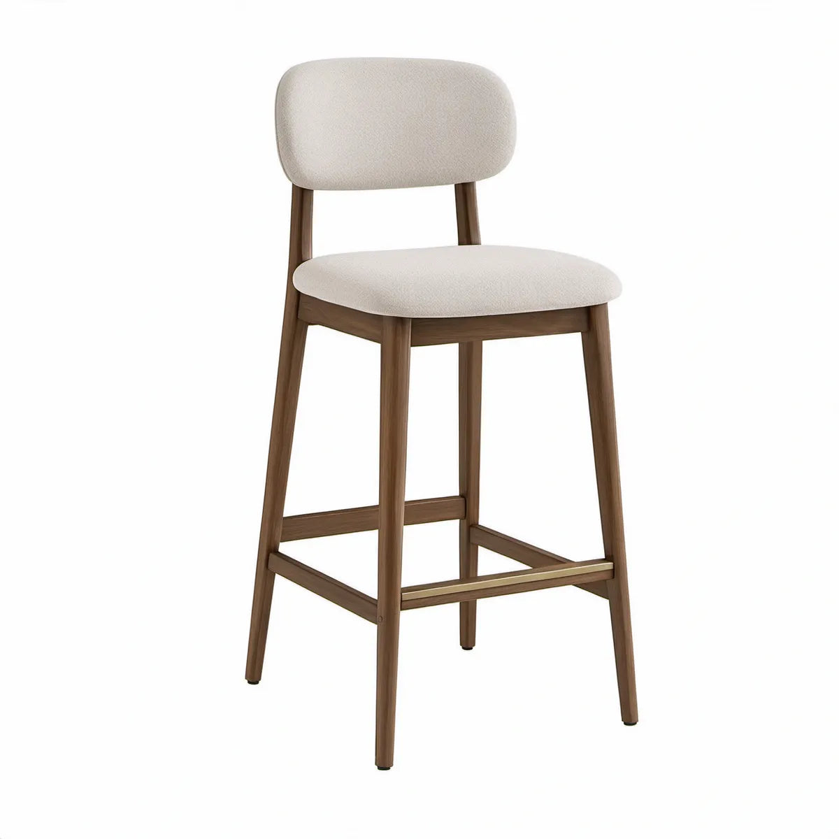 Barstol med ryglæn, 50 x 52 x 99 cm, valnød, beige og messingfarvet